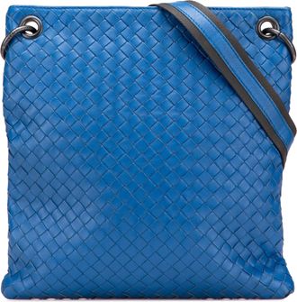 Bottega Veneta Pre-owned Womens Woven Crossbody Adjustable Strap - Medium Blue Leather - One Size