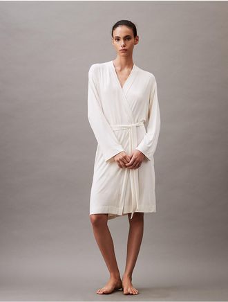 Calvin Klein Womens Ultra Light Lounge Robe - White - X-S