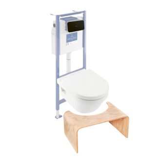 Villeroy & Boch Pack Inodoro Sin Reborde Villeroy Et Boch Architectura Con Asiento + Estructura De Soporte De Suelo Y Pared Viconnect Pro + Placa Negra Mate + Taburet