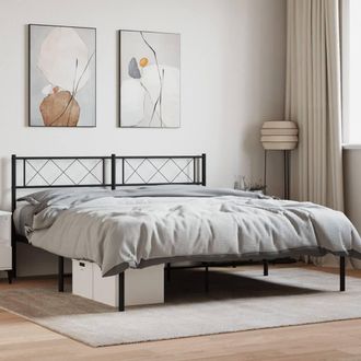 Berkfield Home Metal Bed Frame with Headboard Black 5FT King Size