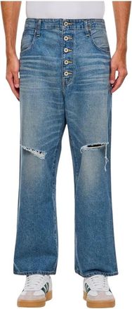 Junya Watanabe Straight Jeans, male, Blue, Size: M Distressed Blue Jeans