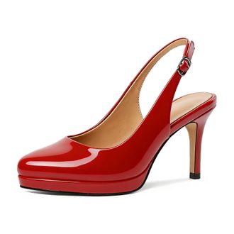 EDEFS Womens Red Patent Slingback Heels with 3.5 Inch High Heel Platform Elegant Court Shoes for Office and Evening Wear UK2