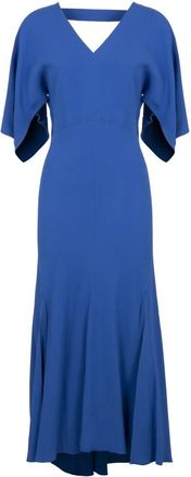 Victoria Beckham Asymmetrische jurk met V-hals - Dames - Maxi kleedjes - Blauw - 2XS - Kleedjes