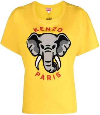 Kenzo Olifant T-shirt - Dames - T-shirts - Geel - S - Katoen - Tops