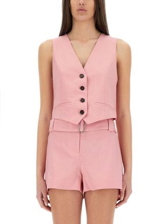 Msgm Cropped Vest With Deep V-Neckline