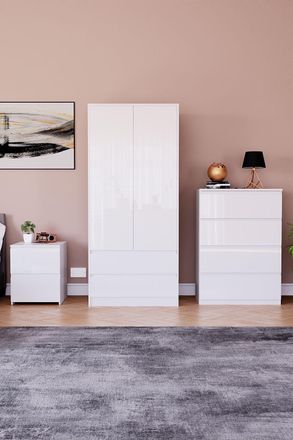 Home Discount Vida Designs Glinton 3Pc Bedroom Set(2Dr Bedside, 4Dr Chest, Wardrobe) in White