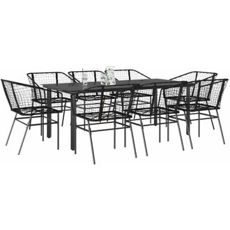 vidaXL Juego De Comedor Jard&iacute;n 9 Piezas Rat&aacute;n Polivin&iacute;lico Negro Vidaxl