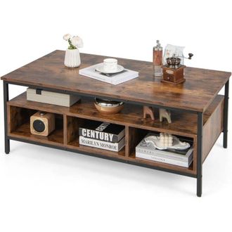 Costway Tavolino da Caff&egrave; da Salotto, Tavolino Basso con Mensola Aperta e Telaio in Metallo Resistente, Tavolo Rettangolare in Legno per Soggiorno, Studio e