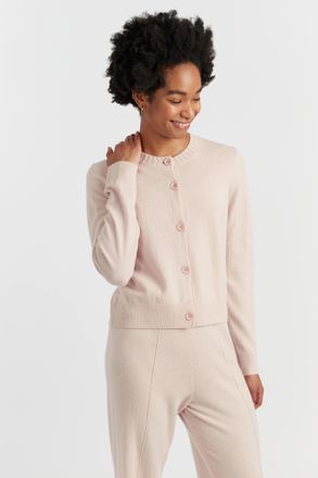 Chinti and Parker Bone Wool-Cashmere Crew Neck Cardigan
