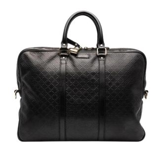 Gucci Pre-owned Embossed Leather Briefcase - Heren - Vintage Handtas - Zwart - ONE Size - Leer - Vintage