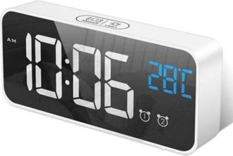 OEM Reloj Despertador Digital Con Gran Pantalla Led De Temperatura, Espejo Despertador Port&aacute;til Con Doble Alarma, Temporizador De Repetici&oacute;n Y Regulador D