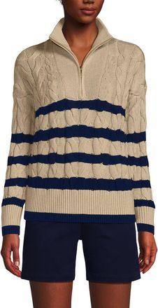 Lands End Drifter Cotton Quarter Zip Pullover Sweater in Champagne/deep Sea Gulf Stripe at Nordstrom, Size X-Large P