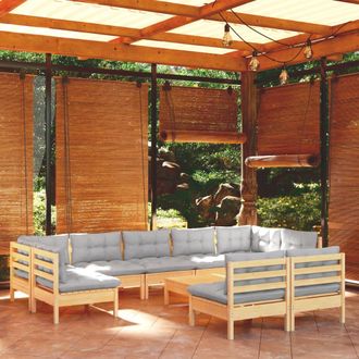vidaXL Juego De Muebles De Jard&iacute;n 10 Pzas Y Cojines Madera Maciza Pino Vidaxl
