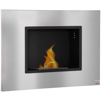 HOMCOM Wall Mounting Bio Ethanol Fireplace Heater with 1.5L Tank - Silver | TJ Hughes