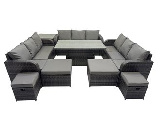 Fimous Rattan Garden Furniture Dining Set 13-seater with Side Table in Dark Grey