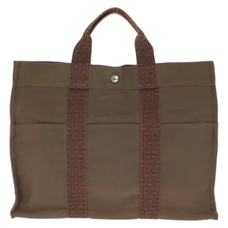 Herm&egrave;s Brown Polyamide Polyester Handbag Tote Bag (Pre-Owned)