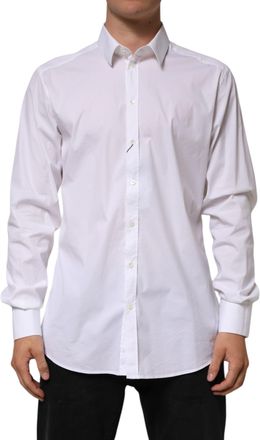 Dolce & Gabbana Mens White Cotton Gold Long Sleeves Formal Shirt Nylon Elastane