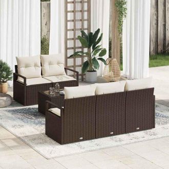 vidaXL Vidaxl - Conjunto De Sof&aacute; De Jard&iacute;n 6 Pcs Marr&oacute;n, Crema 55 X 55 X 37 Cm