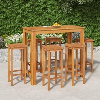 vidaXL Mesa Y Taburetes Altos De Jard&iacute;n 7 Pzas Madera Maciza Acacia Vidaxl
