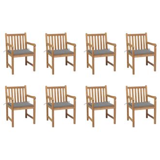 vidaXL Sillas De Jard&iacute;n 8 Uds Madera Maciza De Teca Cojines Gris Vidaxl