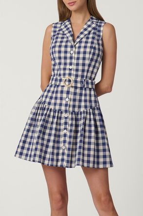Shoshanna Gingham Natalia Dress in Navy/optic at Nordstrom, Size 14