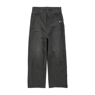 Balenciaga Broeken, Heren, Zwart, S, Broek met hoge taille en geborduurd logo met vijf zakken