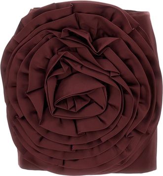 Rotate Burgundy Satin Mini Skirt With 3D Rose Appliqu&eacute;