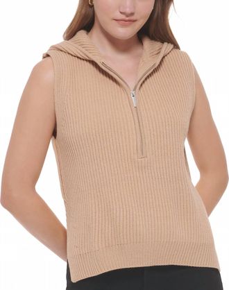 Calvin Klein Ribbed Sleeveless Top In Beige