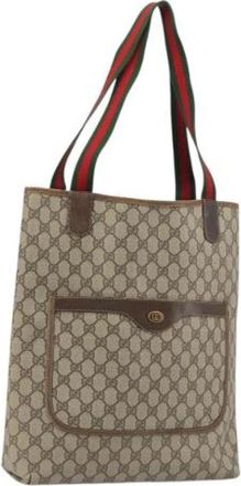 Gucci Pre-owned Vintage GG Canvas Tote Bag - Dames - Vintage Shopper - Beige - ONE Size - Leer - Vintage