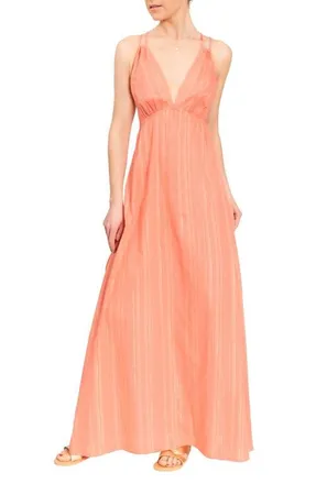 Everyday Ritual Hazel Long Cotton Nightgown in Coral Shimmer at Nordstrom, Size Xx-Large