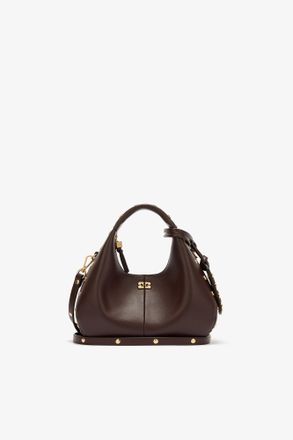 Ganni Brown Mini Hobo Bag Studs in