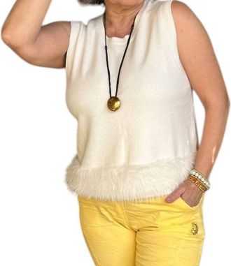 Made in Italy Fringed Sleeveless Sweater Top In Beige