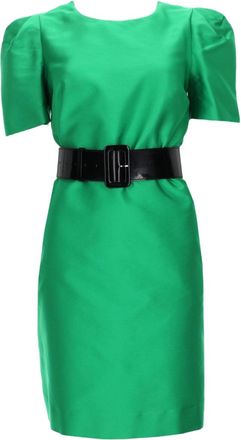 P.A.R.O.S.H. Smooth Satin Mini Dress with Wide Black Belt