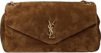Saint Laurent Damess Calypso Schoudertas Su&egrave;de Bruin/Karamel