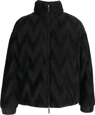 Emporio Armani Black Textured High Collar Cropped Down Jacket