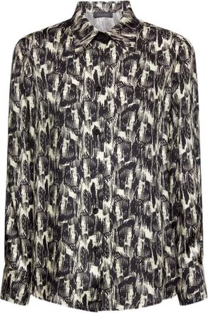 Elena Miro Overhemden, Dames, Zwart, M, Bedrukte Twill Shirt