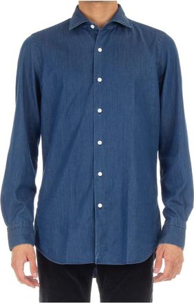 Finamore Blouses & Shirts - Heren - Spijkeroverhemden - Blauw - XS - Denim - Overhemden
