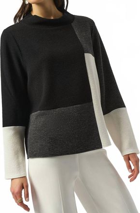 Joseph Ribkoff Block Boxy Pullover Top In Black/winter White/grey