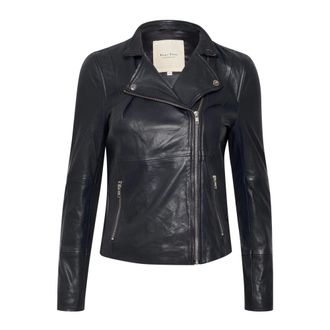 Part Two Leather Jackets, female, Blue, Size: L Asymmetric Zip Leather Biker Jacket