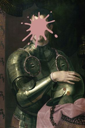 Queence Acrylglasbild »Ritter mit Farbklecks« Bilder von Männern Formen Gemälde Historische Persönlichkeiten Kunst Mann Ritter Fine Art-Print in Galeriequalit