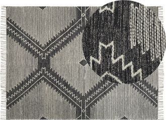 Beliani Alfombra De Algod&oacute;n Negro Blanco Crema 160 X 230 Cm Geom&eacute;trico Borlas Arbaa