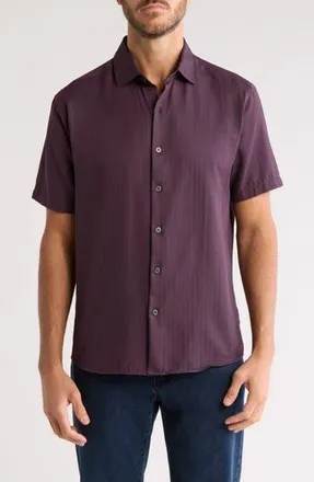 WESTZEROONE Baylor Cotton Short Sleeve Button-Up Shirt in Elderberry at Nordstrom Rack, Size Xx-Large