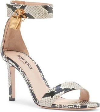 Tom Ford Padlock Snakeskin Embossed Ankle Strap Sandal in Roccia at Nordstrom, Size 10.5Us