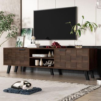 Blossom Mueble Tv Blossom, 160,5x35,5x45 Cm, 2 Puertas Y 2 Nichos Abiertos, Dise&ntilde;o Moderno - Madera Oscura