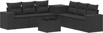 vidaXL Juego De Sof&aacute; 8 Uds. Negro Rat&aacute;n Sint&eacute;tico Y Acero Vidaxl