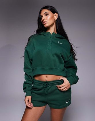 Nike Phoenix Fleece - Felpa con cappuccio corta verde oversize