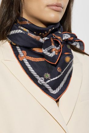 Versace Silk Scarf With Print, Unisex, Navy Blue