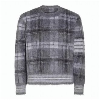 Thom Browne Plaid Knit Sweater With Fuzzy Texture And Cropped Hem