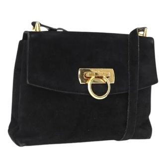 Ferragamo Pre-owned Cross Body Bags, female, Black, Size: ONE SIZE Pre-owned Suede Shoulder Bag