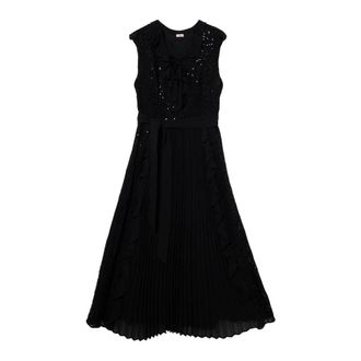 Oltre Midi-jurk met ruches en pailletten - Dames - Casual kleedjes - Zwart - S - Pailletten - Kleedjes